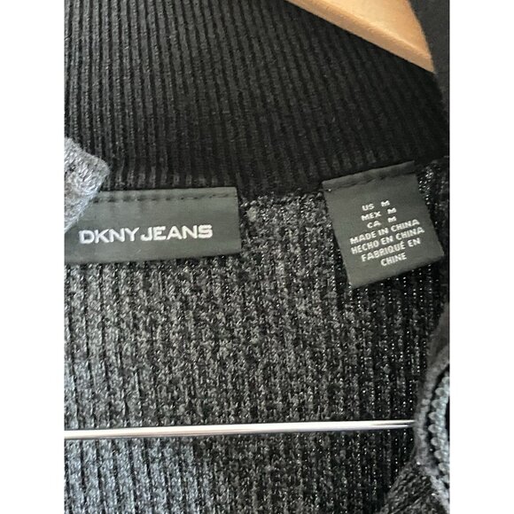 Men’s DKNY Jeans Gray Ribbed Cotton Blend Knit Sweater, 3/4” Zip Sz. Large - Picture 4 of 10